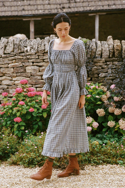 The Adelia Dress | Slate Gingham