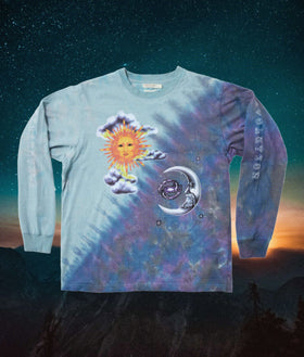 Half Moon Half Sun Long Sleeve Tee | Blue Tie Dye